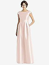 Front View Thumbnail - Blush Cap Sleeve Pleated Skirt Dress with Pockets