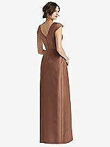 Rear View Thumbnail - Cognac Cap Sleeve Pleated Skirt Dress with Pockets