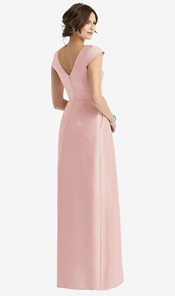 Back View - Rose Cap Sleeve Pleated Skirt Dress with Pockets