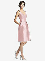 Front View Thumbnail - Ballet Pink V-Neck Pleated Skirt Cocktail Dress with Pockets