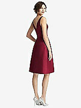 Rear View Thumbnail - Burgundy V-Neck Pleated Skirt Cocktail Dress with Pockets