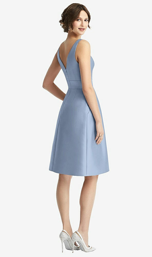 Back View - Cloudy V-Neck Pleated Skirt Cocktail Dress with Pockets