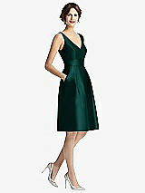 Front View Thumbnail - Evergreen V-Neck Pleated Skirt Cocktail Dress with Pockets