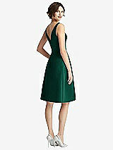 Rear View Thumbnail - Hunter Green V-Neck Pleated Skirt Cocktail Dress with Pockets