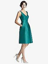 Front View Thumbnail - Jade V-Neck Pleated Skirt Cocktail Dress with Pockets