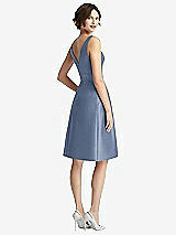 Rear View Thumbnail - Larkspur Blue V-Neck Pleated Skirt Cocktail Dress with Pockets