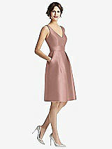 Front View Thumbnail - Neu Nude V-Neck Pleated Skirt Cocktail Dress with Pockets