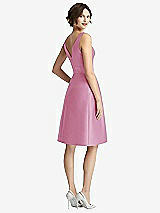Rear View Thumbnail - Powder Pink V-Neck Pleated Skirt Cocktail Dress with Pockets