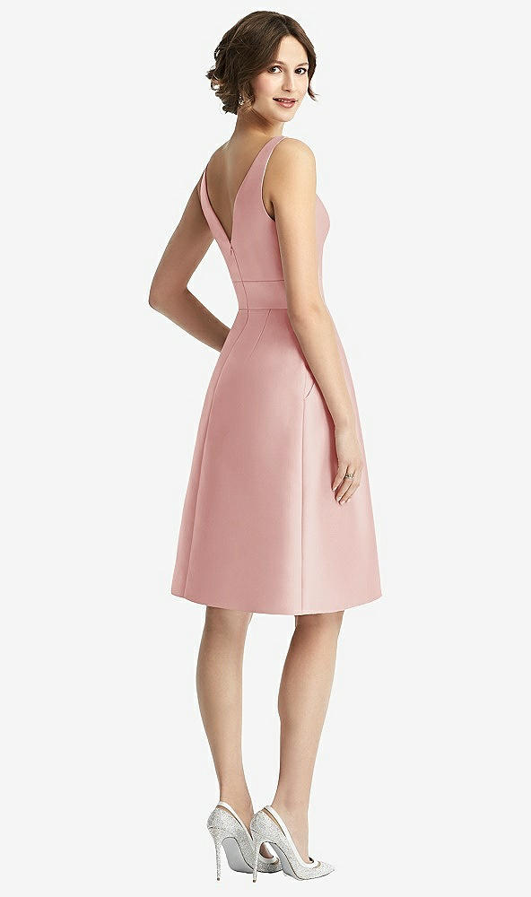 Back View - Rose V-Neck Pleated Skirt Cocktail Dress with Pockets