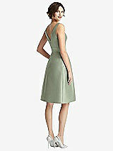 Rear View Thumbnail - Sage V-Neck Pleated Skirt Cocktail Dress with Pockets