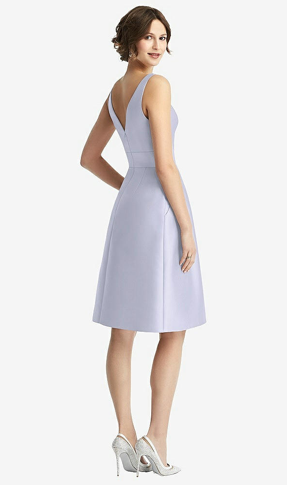 Back View - Silver Dove V-Neck Pleated Skirt Cocktail Dress with Pockets