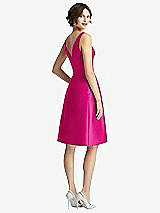 Rear View Thumbnail - Think Pink V-Neck Pleated Skirt Cocktail Dress with Pockets