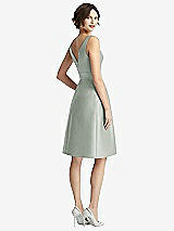 Rear View Thumbnail - Willow Green V-Neck Pleated Skirt Cocktail Dress with Pockets