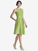 Front View Thumbnail - Mojito High-Neck Satin Cocktail Dress with Pockets