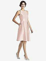 Front View Thumbnail - Blush High-Neck Satin Cocktail Dress with Pockets