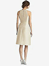 Rear View Thumbnail - Champagne High-Neck Satin Cocktail Dress with Pockets