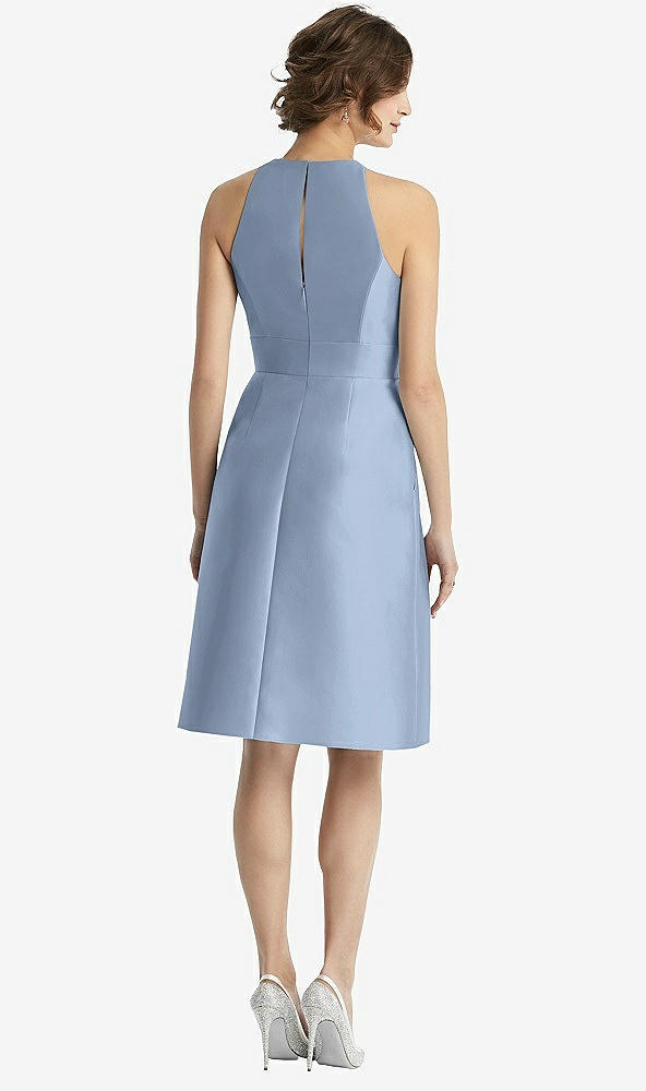 Back View - Cloudy High-Neck Satin Cocktail Dress with Pockets