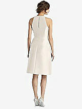Rear View Thumbnail - Ivory High-Neck Satin Cocktail Dress with Pockets