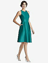 Front View Thumbnail - Jade High-Neck Satin Cocktail Dress with Pockets