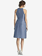 Rear View Thumbnail - Larkspur Blue High-Neck Satin Cocktail Dress with Pockets
