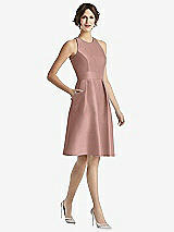 Front View Thumbnail - Neu Nude High-Neck Satin Cocktail Dress with Pockets