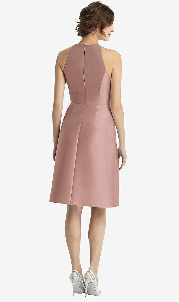 Back View - Neu Nude High-Neck Satin Cocktail Dress with Pockets