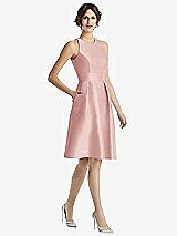 Front View Thumbnail - Rose High-Neck Satin Cocktail Dress with Pockets