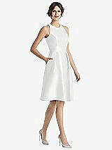 Front View Thumbnail - White High-Neck Satin Cocktail Dress with Pockets