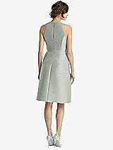 Rear View Thumbnail - Willow Green High-Neck Satin Cocktail Dress with Pockets