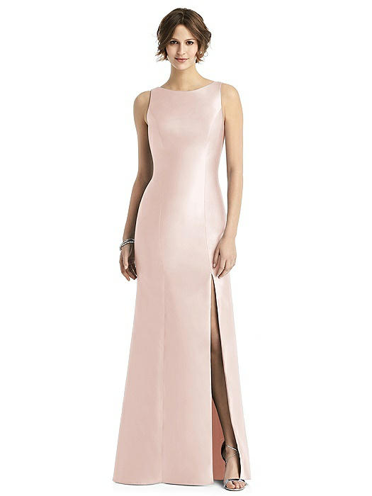 Sleeveless Satin Trumpet Gown with Bow at Open-Back