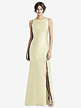 Front View Thumbnail - Butter Yellow Sleeveless Satin Trumpet Gown with Bow at Open-Back