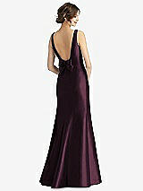 Rear View Thumbnail - Deep Plum Sleeveless Satin Trumpet Gown with Bow at Open-Back
