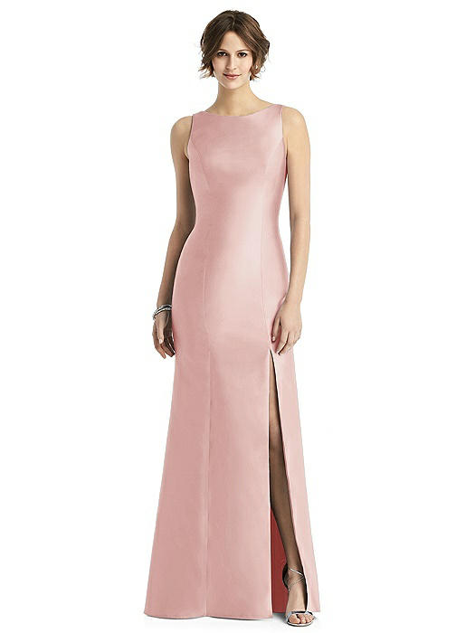 Sleeveless Satin Trumpet Gown with Bow at Open-Back