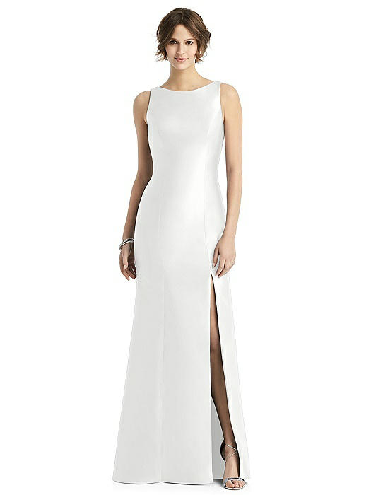 Sleeveless Satin Trumpet Gown with Bow at Open-Back