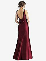 Rear View Thumbnail - Cabernet Sleeveless Satin Trumpet Gown with Bow at Open-Back
