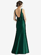 Rear View Thumbnail - Hunter Green Sleeveless Satin Trumpet Gown with Bow at Open-Back