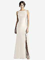 Front View Thumbnail - Ivory Sleeveless Satin Trumpet Gown with Bow at Open-Back