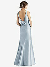 Rear View Thumbnail - Mist Sleeveless Satin Trumpet Gown with Bow at Open-Back