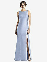 Front View Thumbnail - Sky Blue Sleeveless Satin Trumpet Gown with Bow at Open-Back