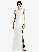 Front View Thumbnail - White Sleeveless Satin Trumpet Gown with Bow at Open-Back
