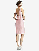 Front View Thumbnail - Ballet Pink Bow Open-Back Satin Cocktail Dress with Front Slit