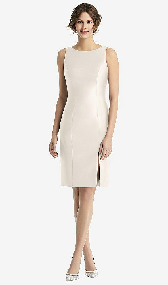 Back View - Ivory Bow Open-Back Satin Cocktail Dress with Front Slit