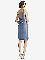 Front View Thumbnail - Larkspur Blue Bow Open-Back Satin Cocktail Dress with Front Slit