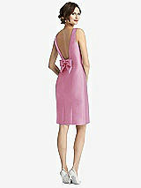 Front View Thumbnail - Powder Pink Bow Open-Back Satin Cocktail Dress with Front Slit