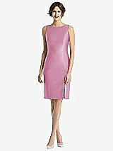 Rear View Thumbnail - Powder Pink Bow Open-Back Satin Cocktail Dress with Front Slit