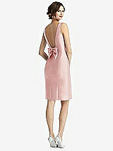 Front View Thumbnail - Rose Bow Open-Back Satin Cocktail Dress with Front Slit