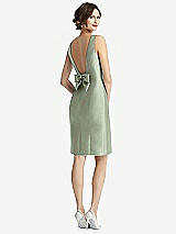 Front View Thumbnail - Sage Bow Open-Back Satin Cocktail Dress with Front Slit
