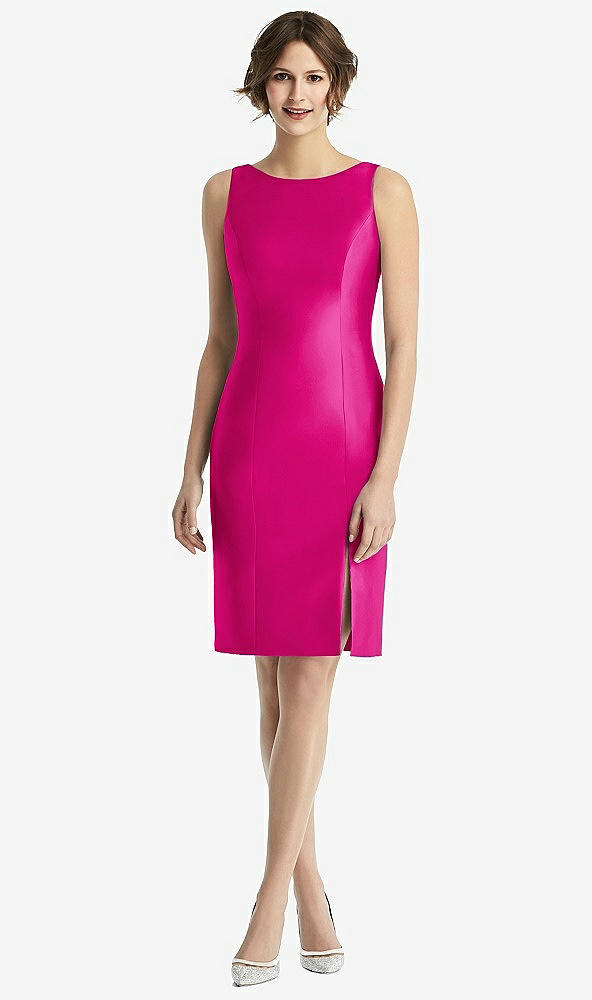 Back View - Think Pink Bow Open-Back Satin Cocktail Dress with Front Slit