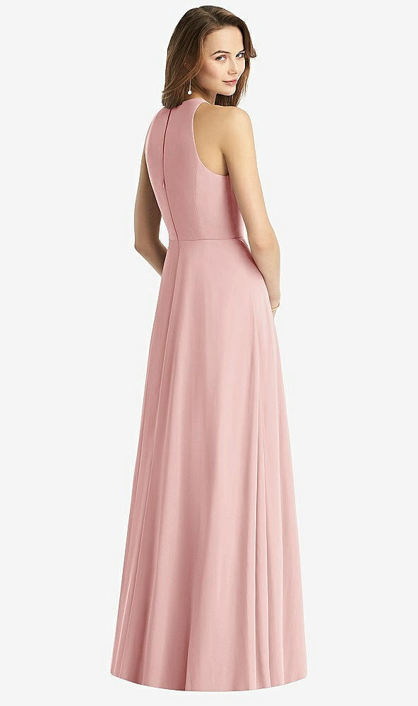 Back View - Rose Sleeveless Halter Chiffon Maxi Dress