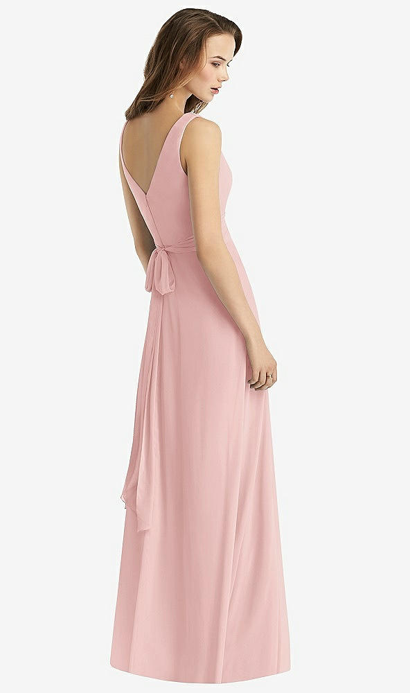 Back View - Rose Sleeveless V-Neck Chiffon Wrap Dress